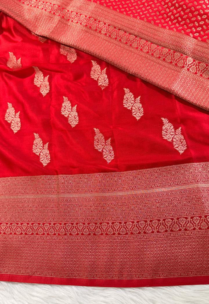 Red Satin Banarasi Saree