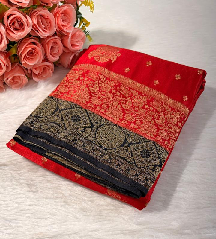 Sindoor Red Satin Banarasi Saree