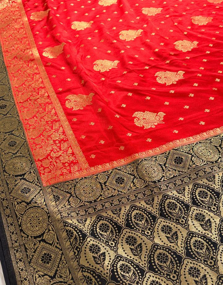 Sindoor Red Satin Banarasi Saree