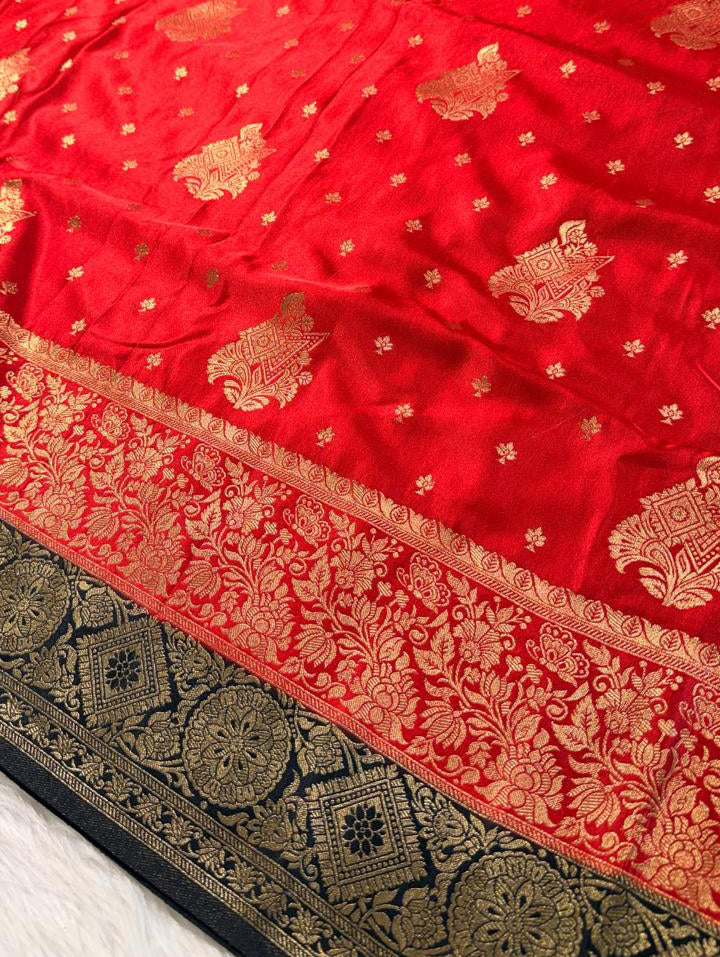 Sindoor Red Satin Banarasi Saree