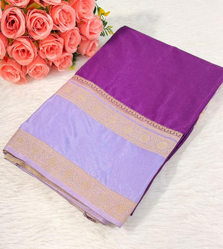 Purple Semisilk Banarasi Saree