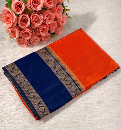 Orange Semisilk Banarasi Saree
