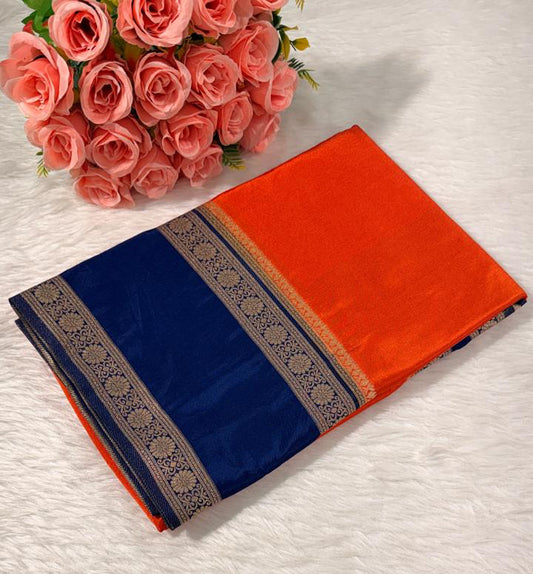 Orange Semisilk Banarasi Saree