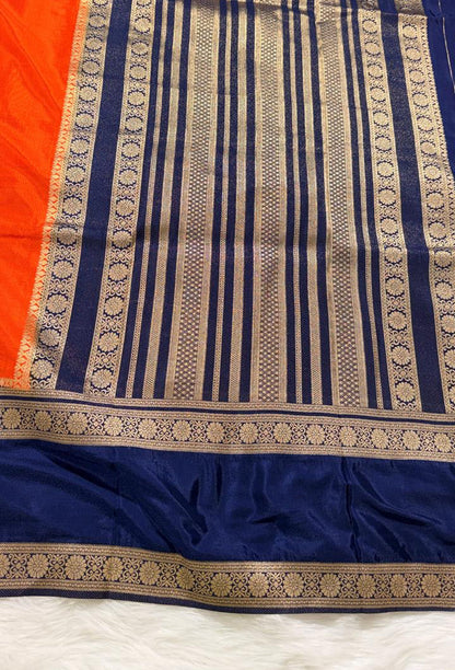 Orange Semisilk Banarasi Saree