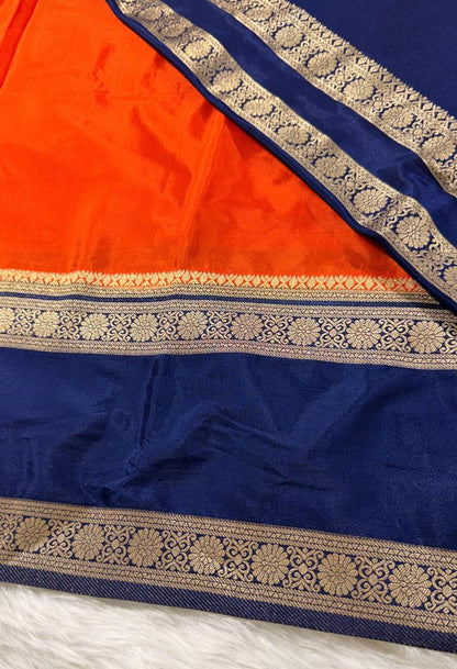 Orange Semisilk Banarasi Saree