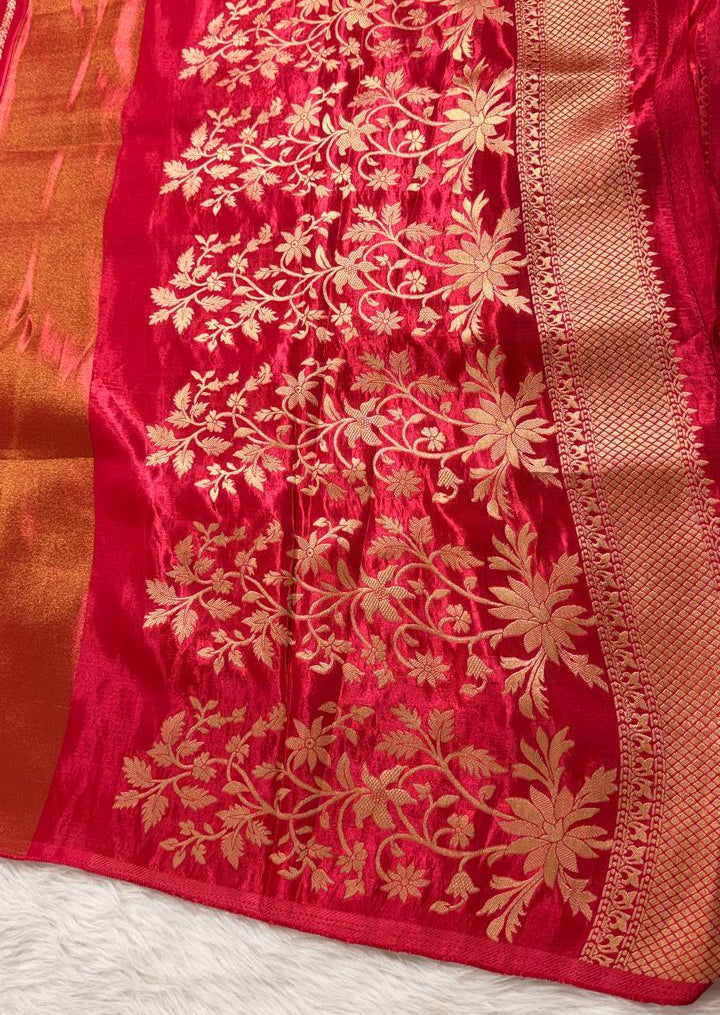 Pink Crepe Tissue Banarasi Saree