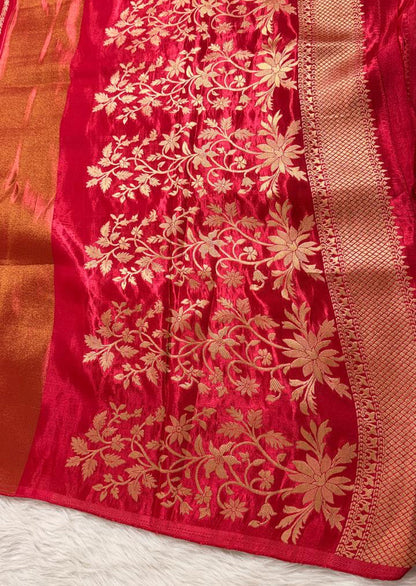 Pink Crepe Tissue Banarasi Saree