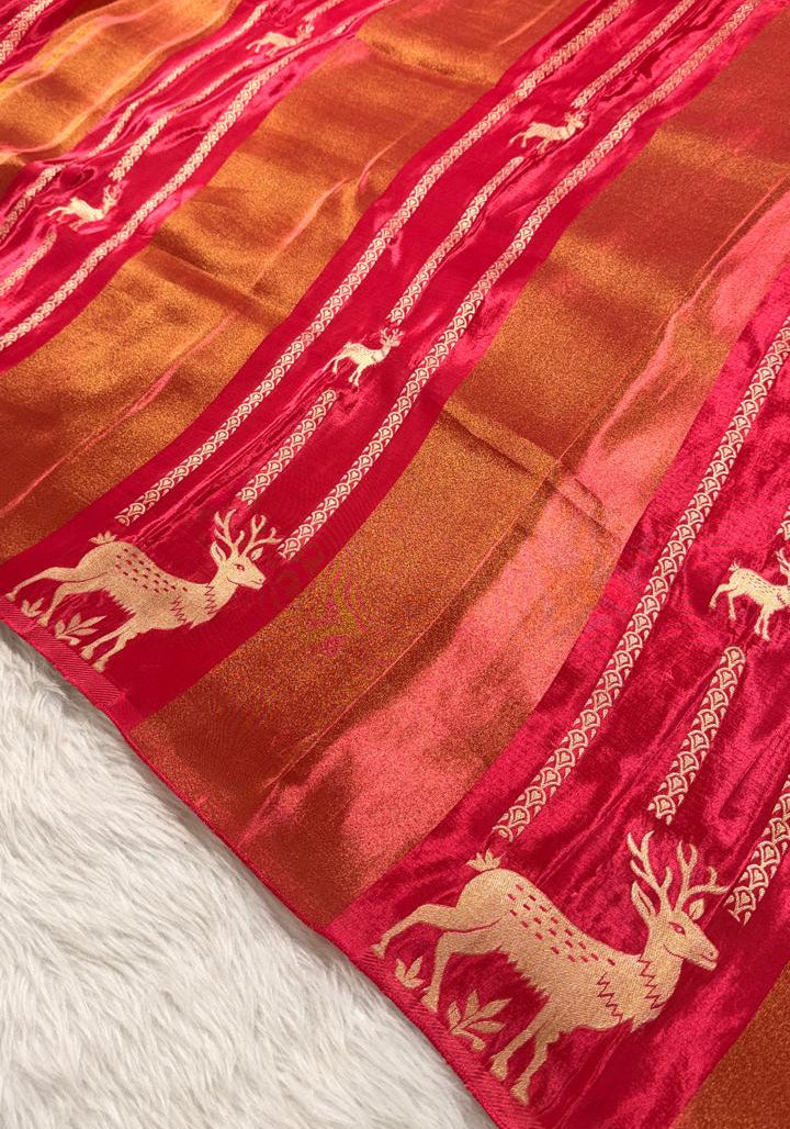 Pink Crepe Tissue Banarasi Saree