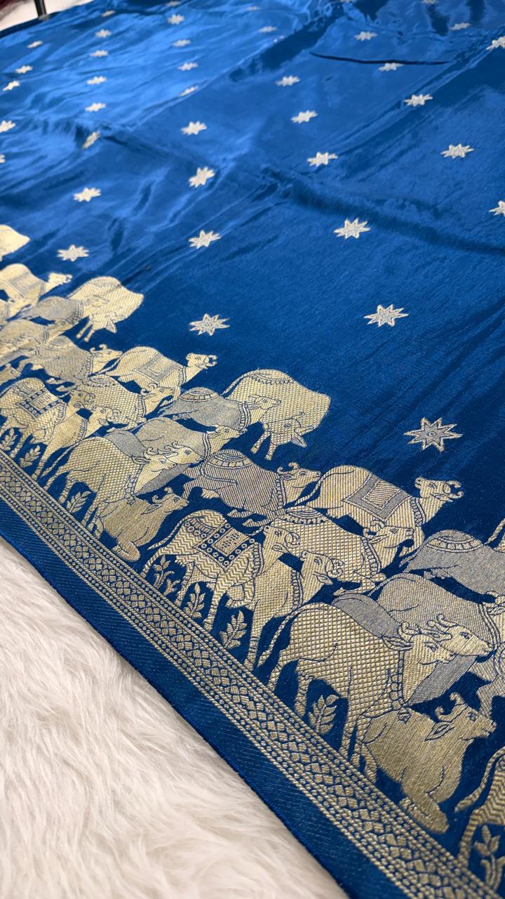 Blue Crepe Banarasi Saree