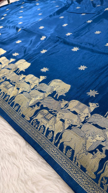 Blue Crepe Banarasi Saree