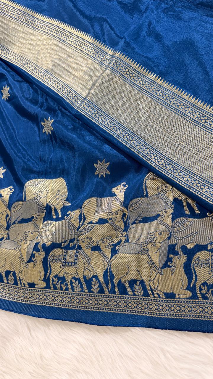 Blue Crepe Banarasi Saree