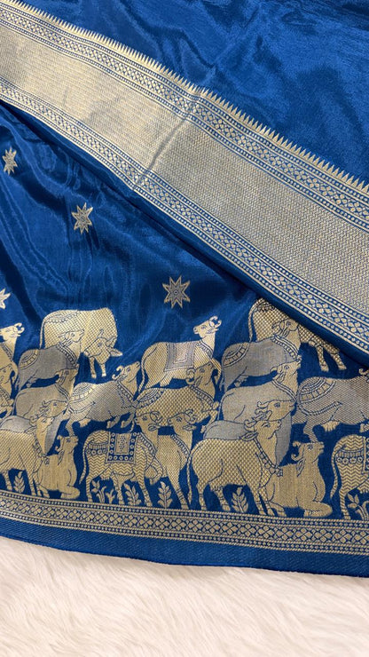 Blue Crepe Banarasi Saree