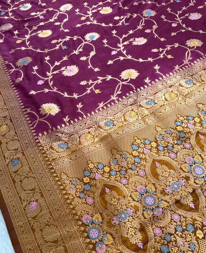 maroon banarasi silk saree