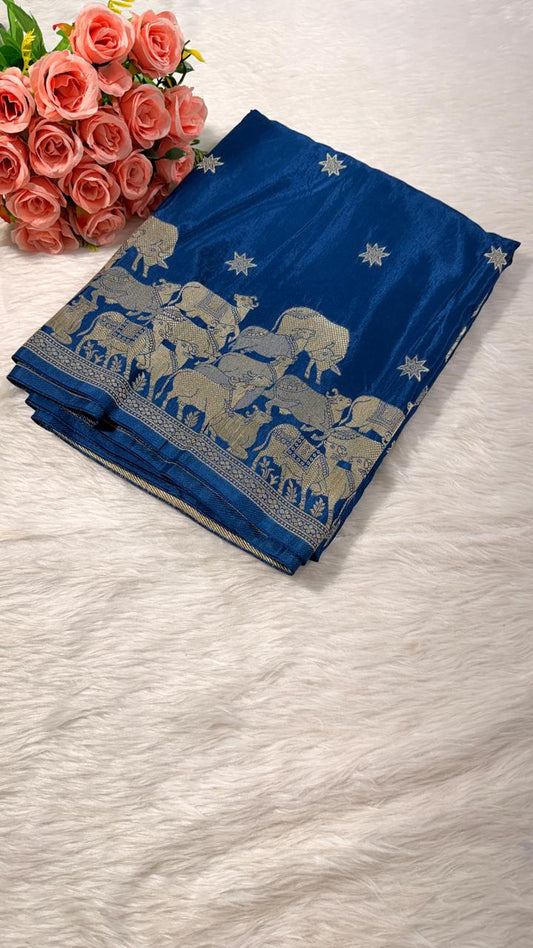 Blue Crepe Banarasi Saree