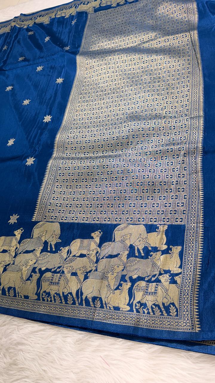 Blue Crepe Banarasi Saree