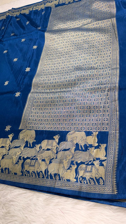 Blue Crepe Banarasi Saree