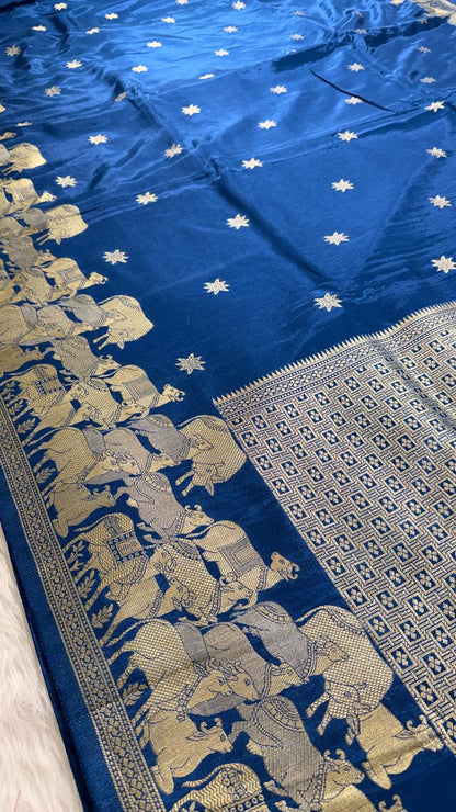 Blue Crepe Banarasi Saree