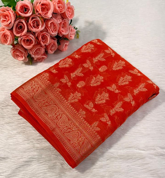 Orange Georgette Banarasi Saree