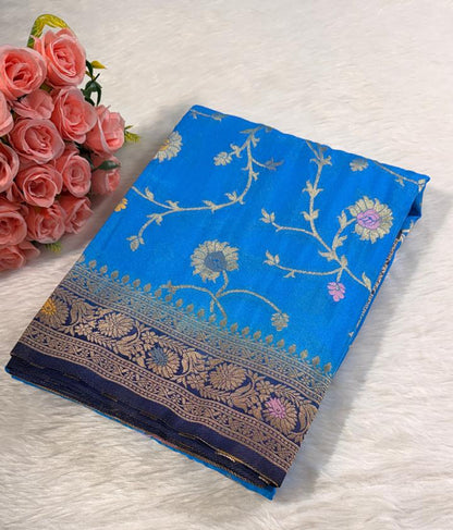 Azure Blue Georgette Banarasi Saree