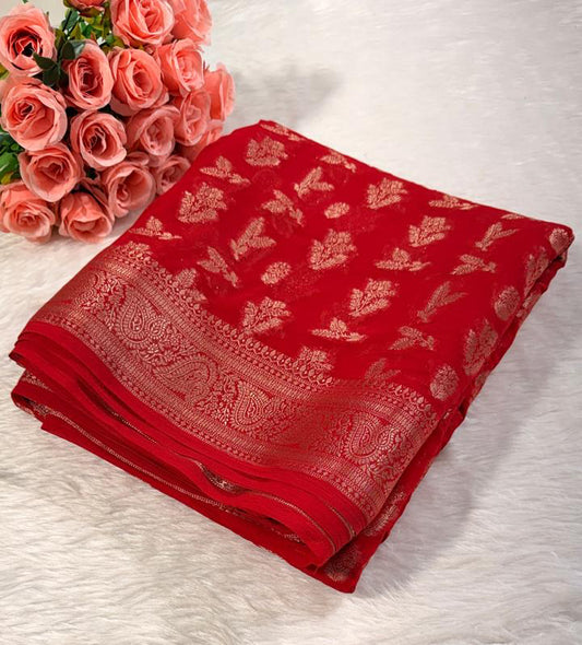 Red Georgette Banarasi Saree