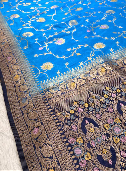 Azure Blue Georgette Banarasi Saree