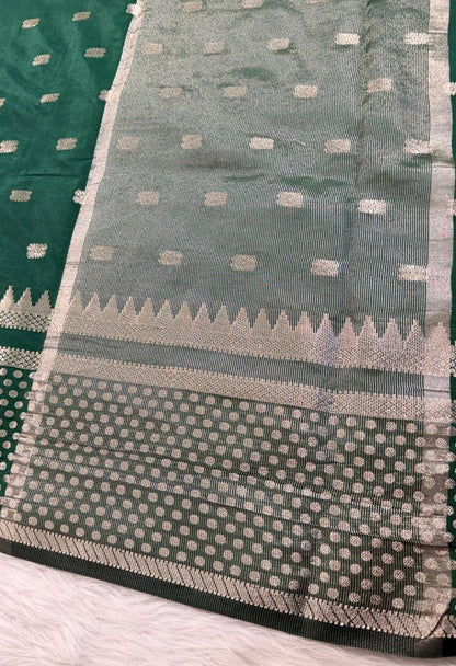 Bottle Green Semisilk Banarasi Saree