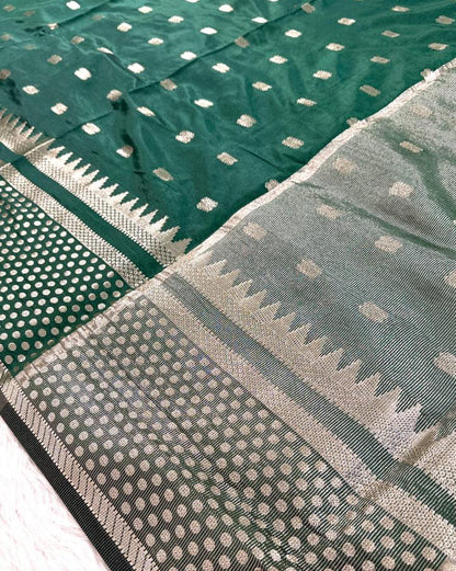 Bottle Green Semisilk Banarasi Saree