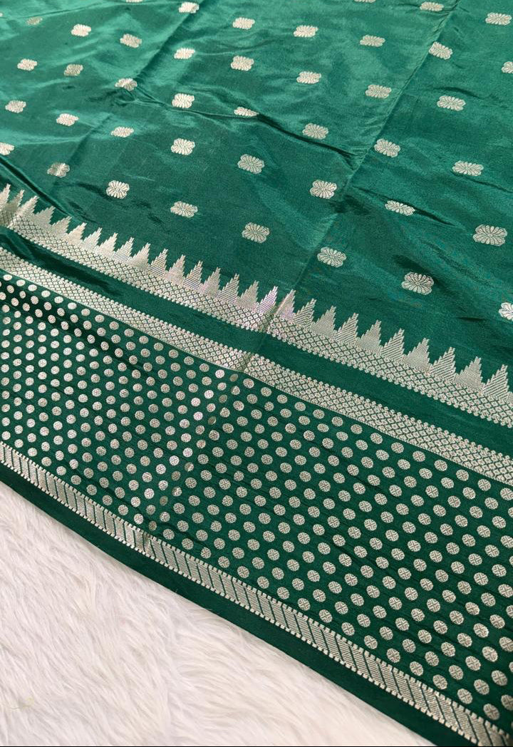 Bottle Green Semisilk Banarasi Saree