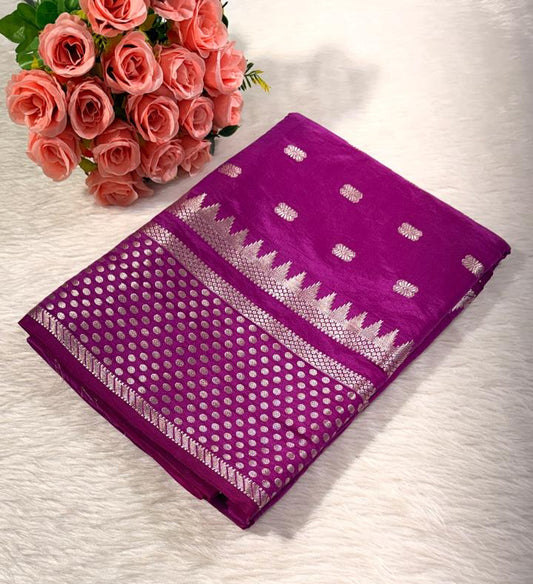 Purple Buti Semisilk Banarasi Saree
