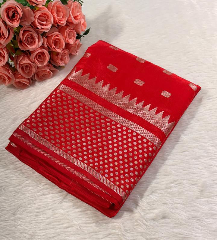 Red Buti Semisilk Banarasi Saree