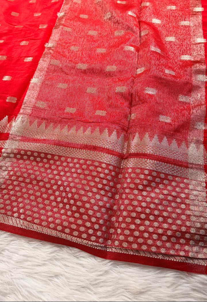 Red Buti Semisilk Banarasi Saree