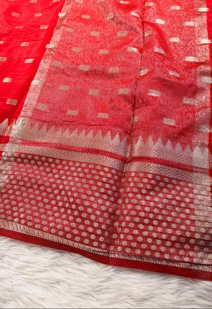 Red Buti Semisilk Banarasi Saree