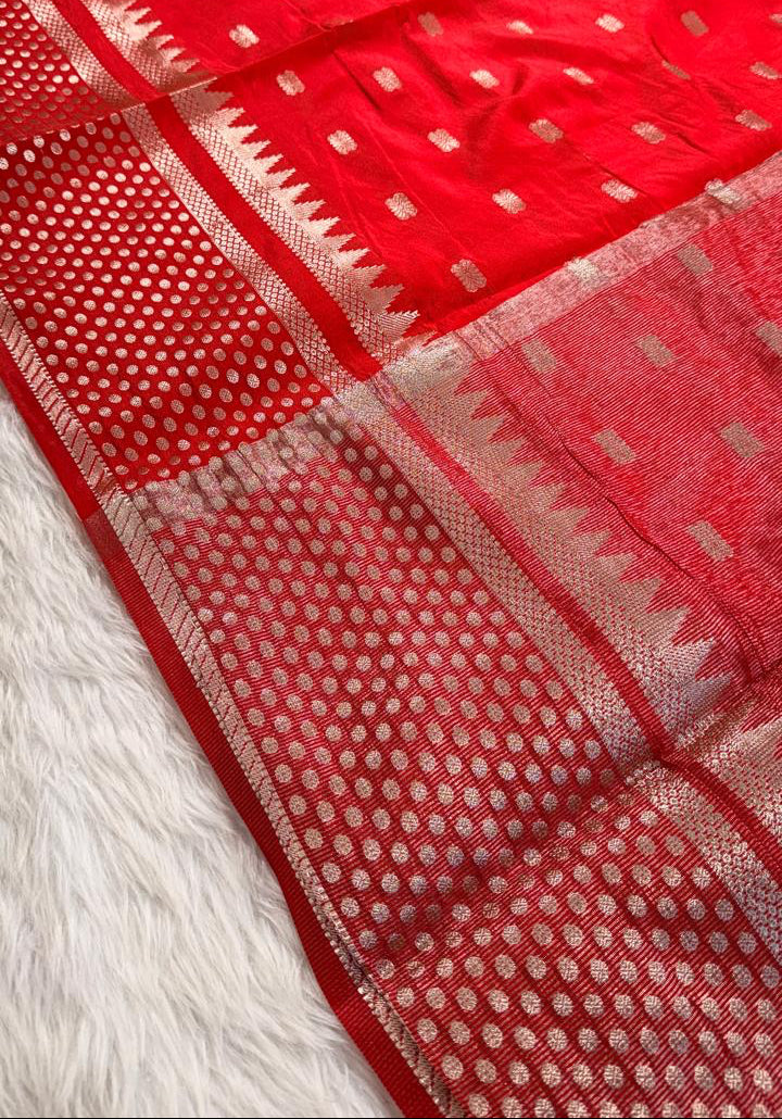 Red Buti Semisilk Banarasi Saree