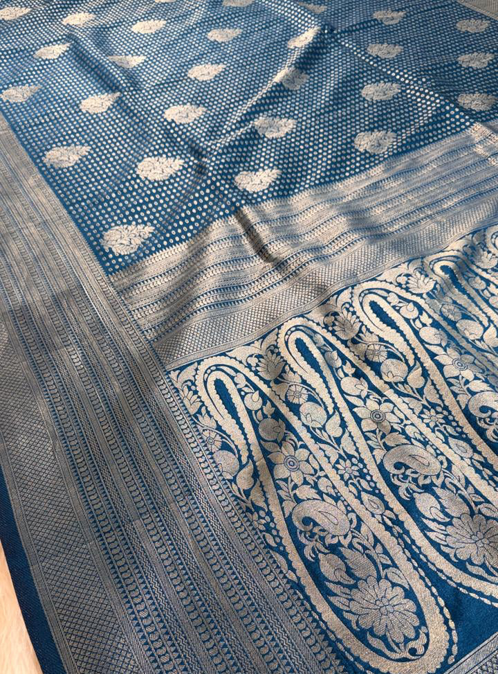 Blue Semisilk Banarasi Saree
