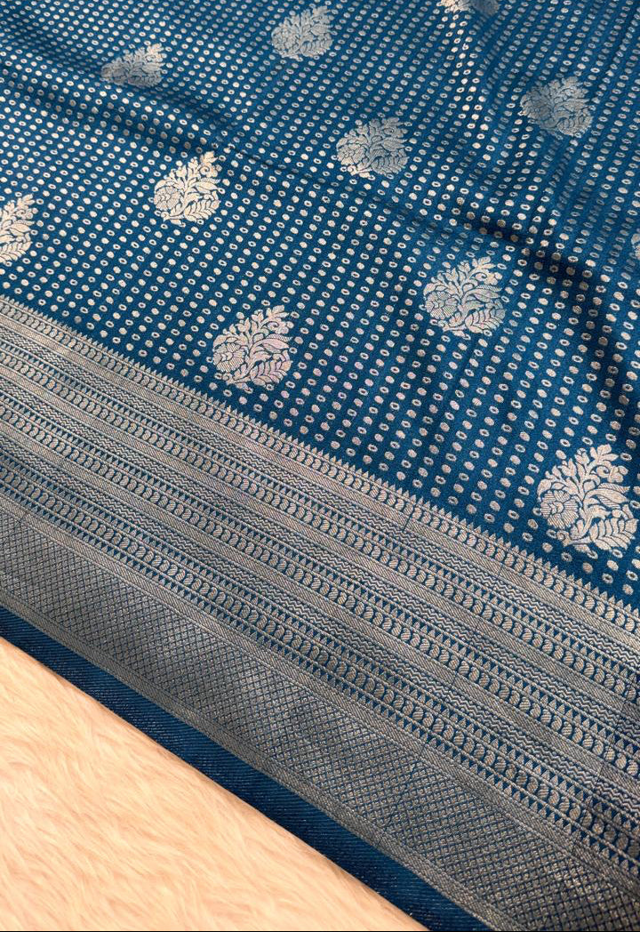Blue Semisilk Banarasi Saree