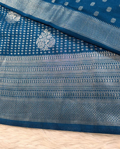 Blue Semisilk Banarasi Saree