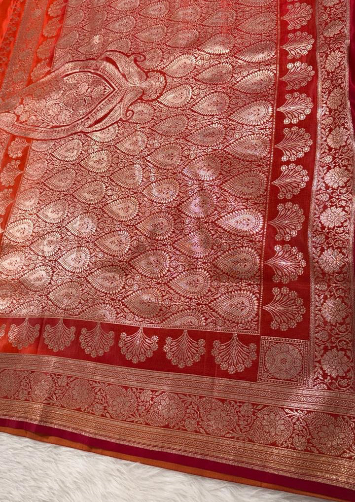 Orange Katan Silk Banarasi Saree