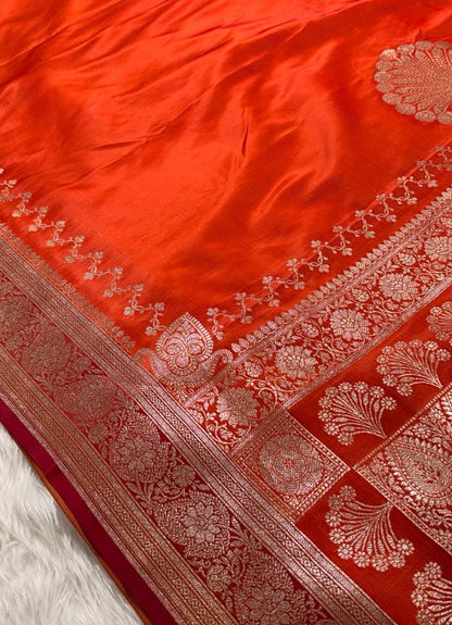 Orange Katan Silk Banarasi Saree