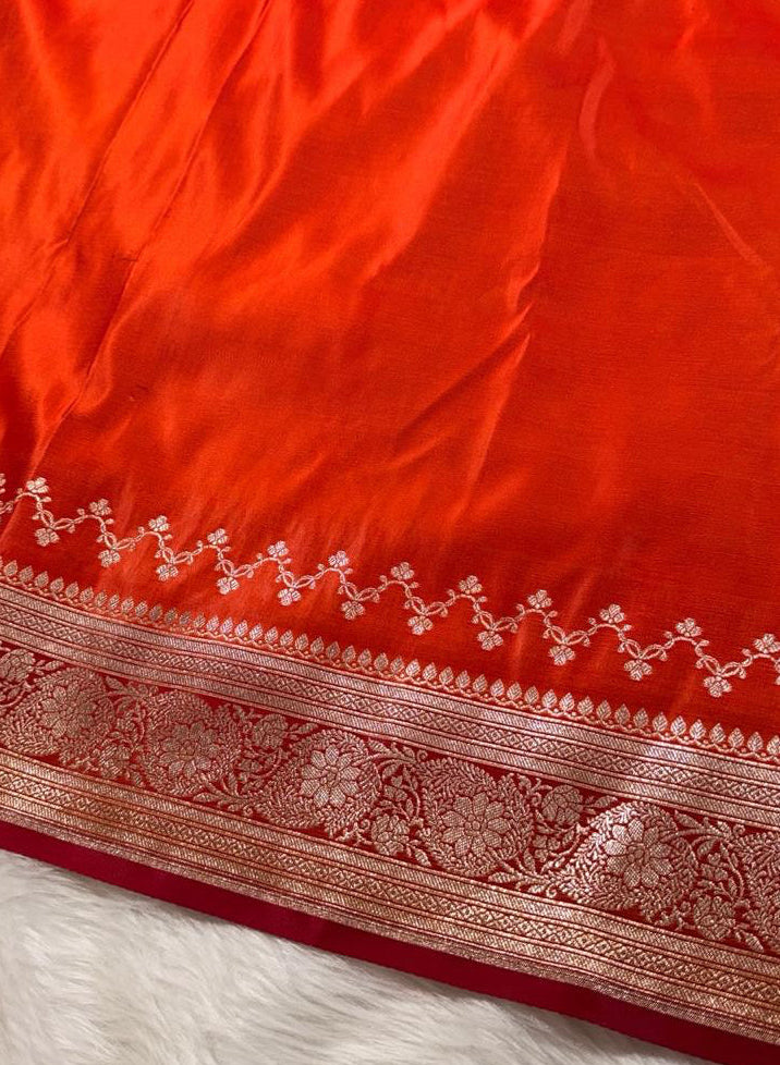 Orange Katan Silk Banarasi Saree