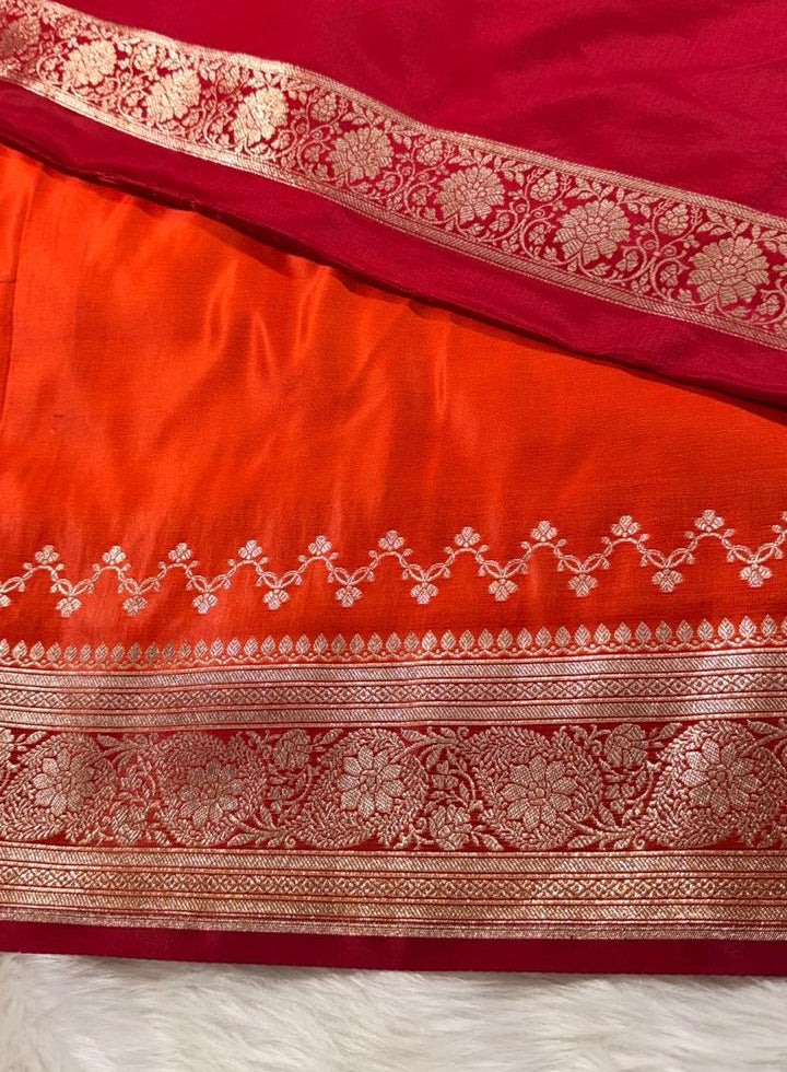 Orange Katan Silk Banarasi Saree
