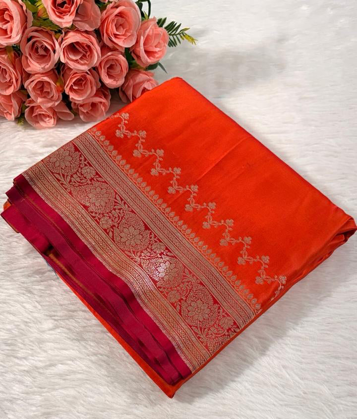 Orange Katan Silk Banarasi Saree