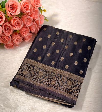 Black Satin Banarasi Saree