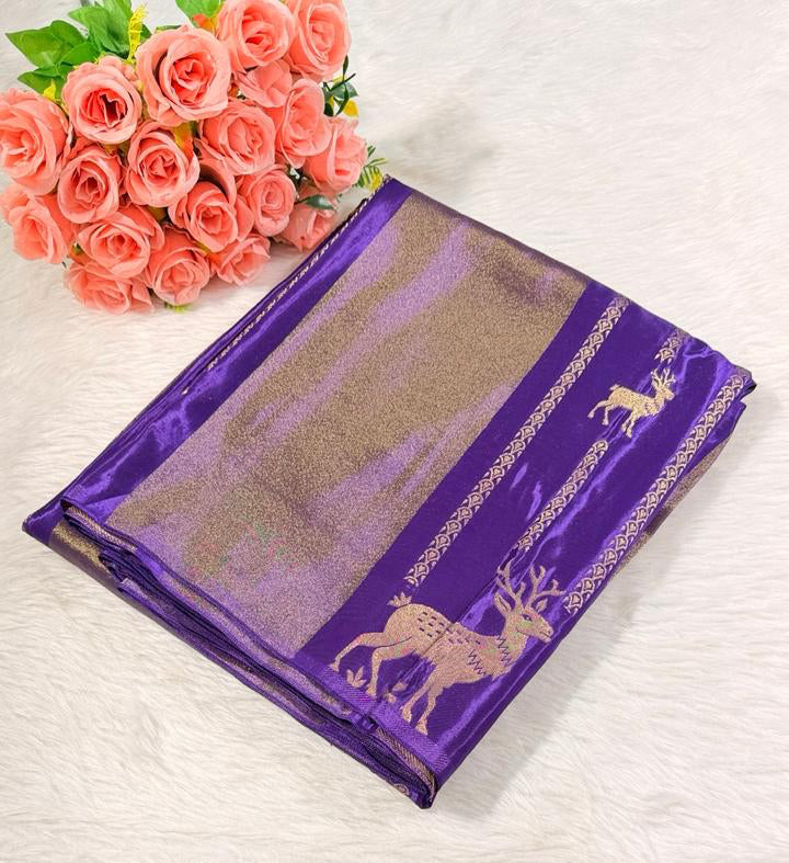 Purple Crepe Tissue Banarasi Saree