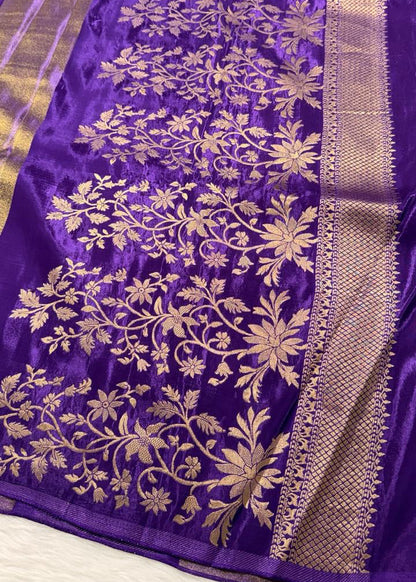 Purple Crepe Tissue Banarasi Saree