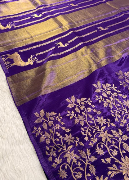 Purple Crepe Tissue Banarasi Saree