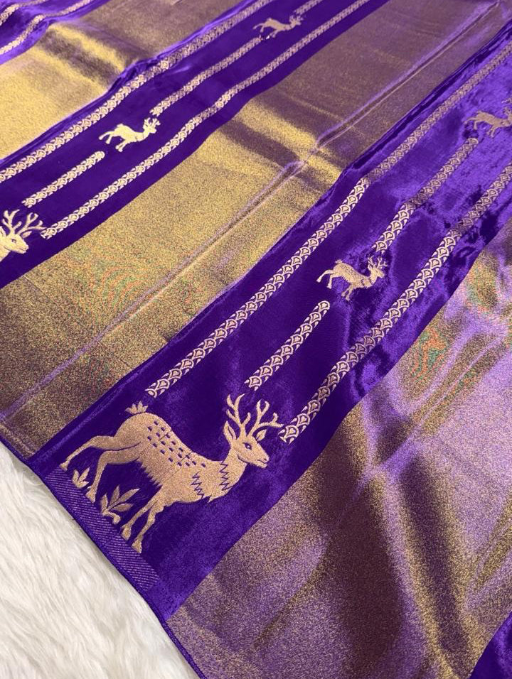 Purple Crepe Tissue Banarasi Saree