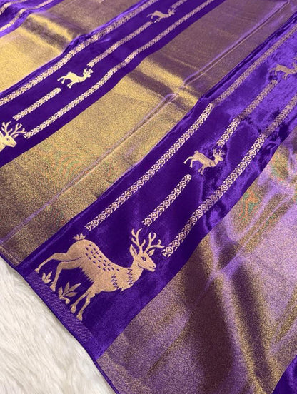 Purple Crepe Tissue Banarasi Saree