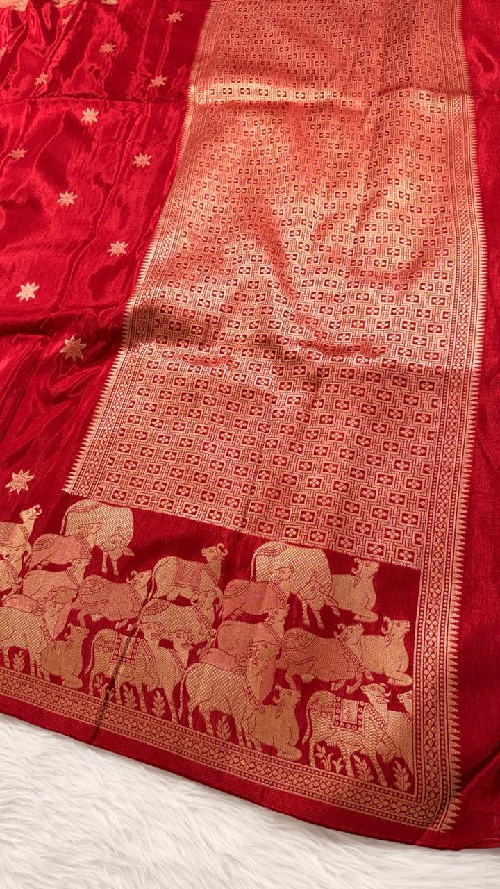 Red Crepe Banarasi Saree