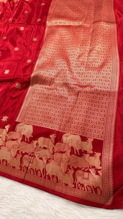 Red Crepe Banarasi Saree