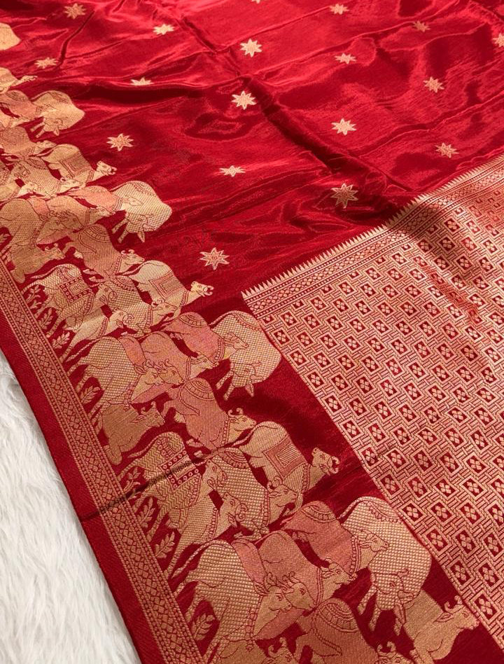 Red Crepe Banarasi Saree